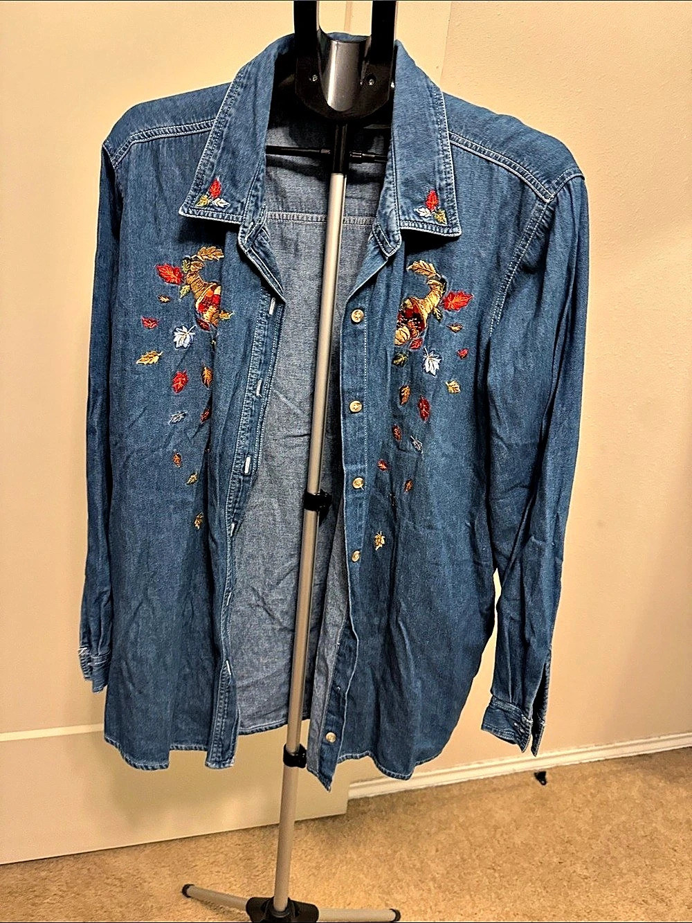 Vintage Bobbie Brooks Embroidered Denim Button Down Blue Size 22W/24W